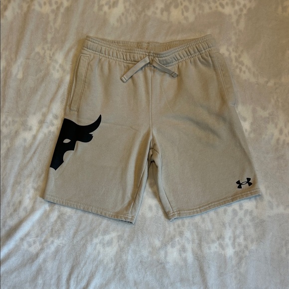 Under Armour Project Rock Boy’s Light Tan Fleece Athletic Shorts - Picture 1 of 4